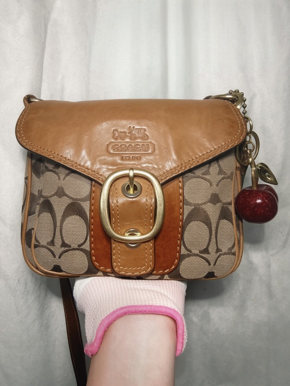 Vintage Coach Bleecker Flap Signature Crossbody Canvas Leather 11593 Tan Brown